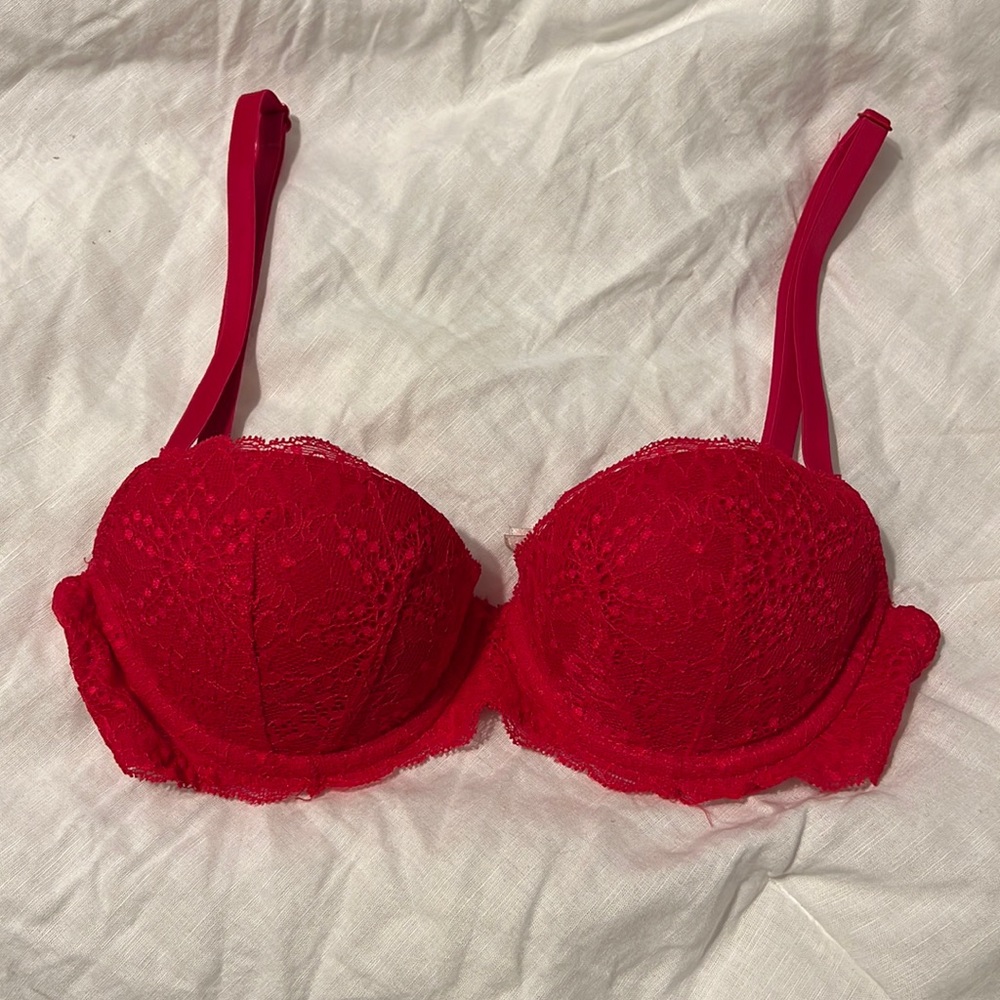 PINK Red Lace Balconette Bra